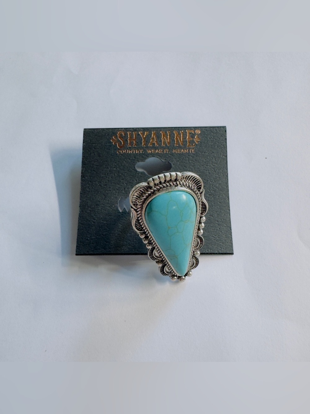 One Size Shyanne Turquoise Teardrop Statement Ring - Silver Tone
